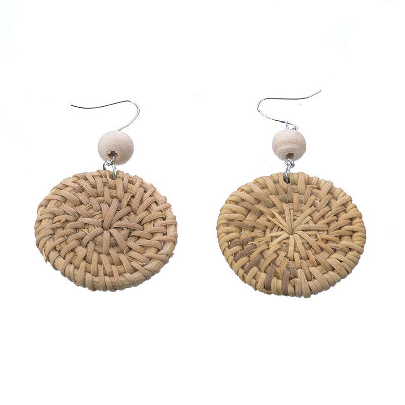 Fashion Boho Straw Rattan Woven Earrings Geometric Dangle Ear Stud Jewelr.l8