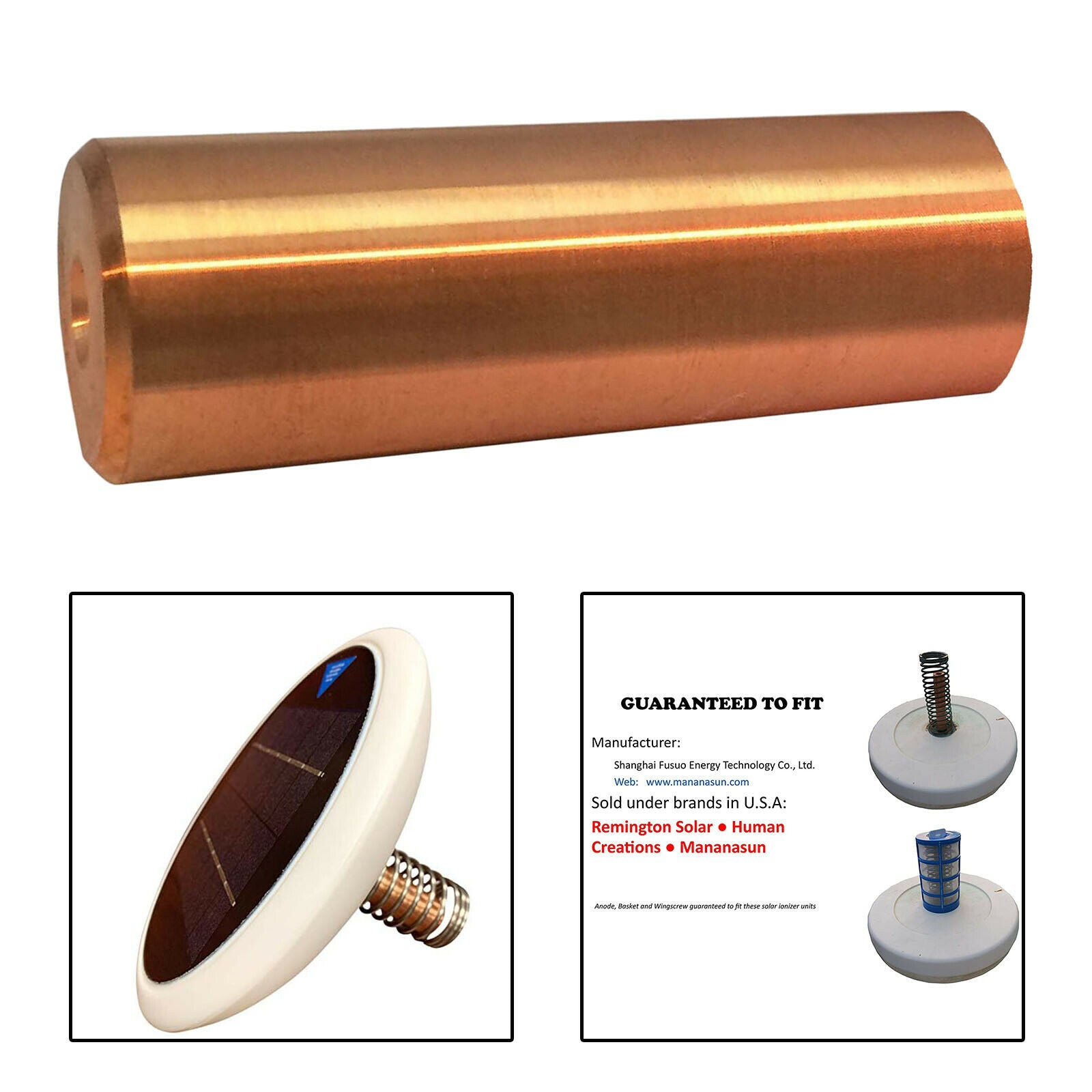 2X 4inch Solar Copper Anode for Solar Pool Ionizer Hot Tub Water Purifier Pool