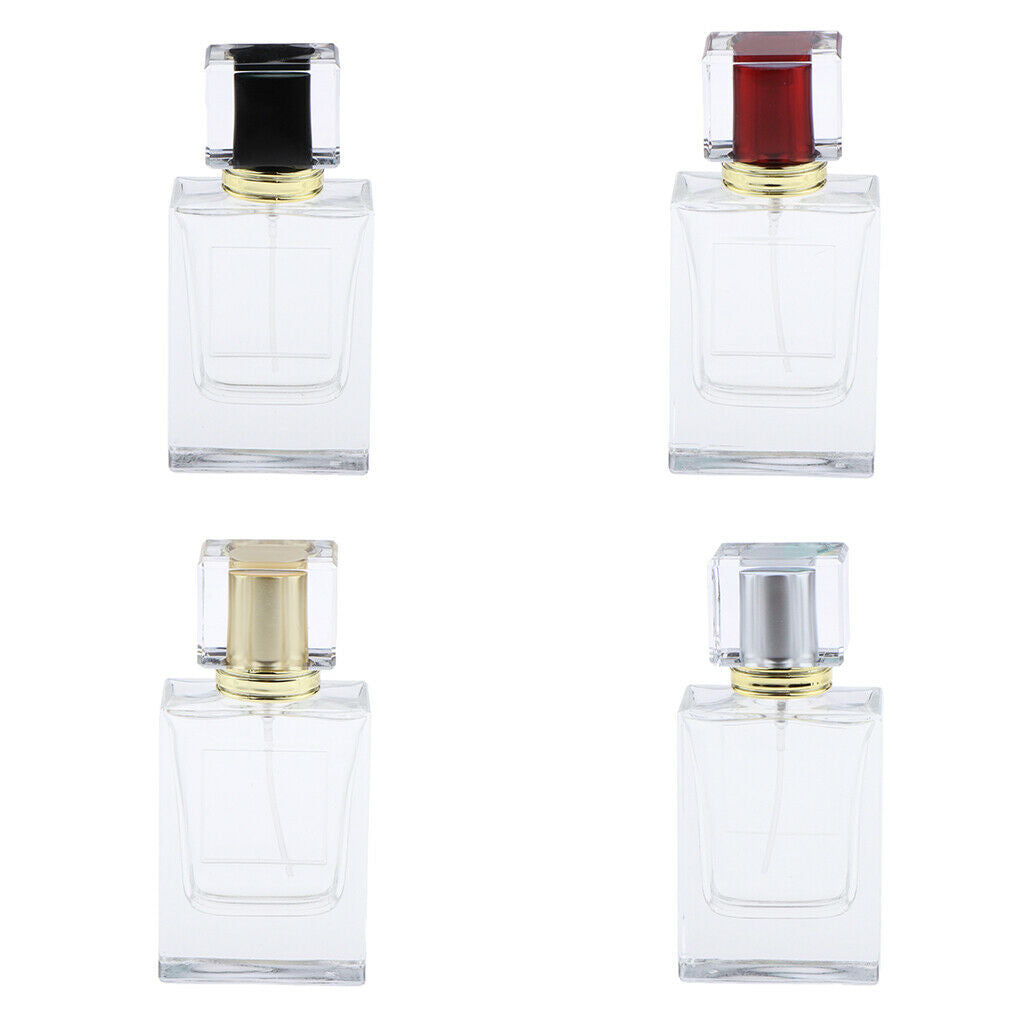 Square 50ml Empty Perfume Bottle Transparent Glass Black Lid