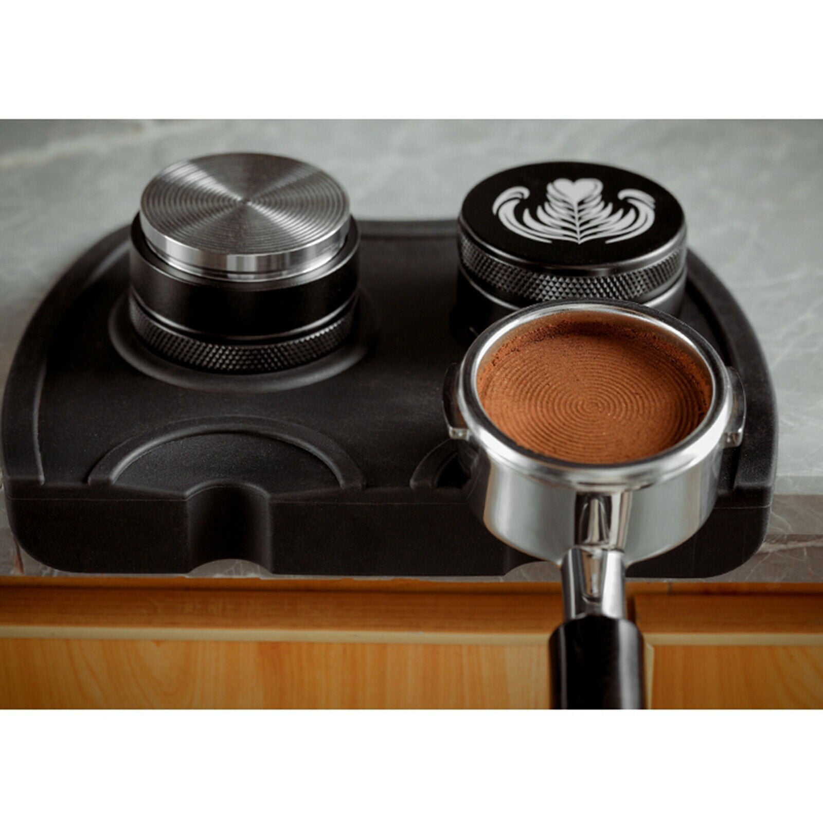 Coffee Anti-slip Mat Espresso Tamping Holder Pad Coffee Grind Silicone Mat Black