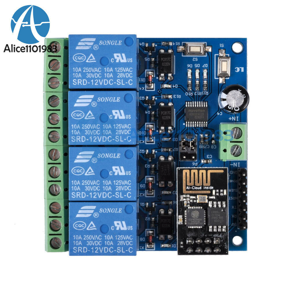 ESP8266 ESP-01 DC 12V 4 Channel WiFi Relay Module For IOT Phone APP Controller