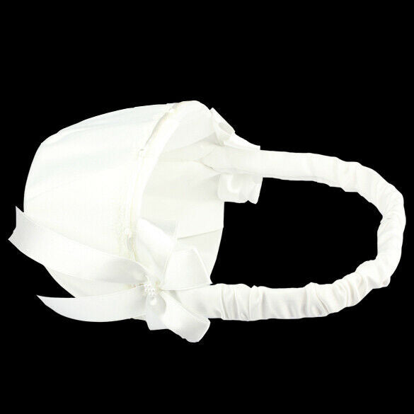 White Bow Wedding Ceremony Party Love Case Satin Flower Girl Basket @