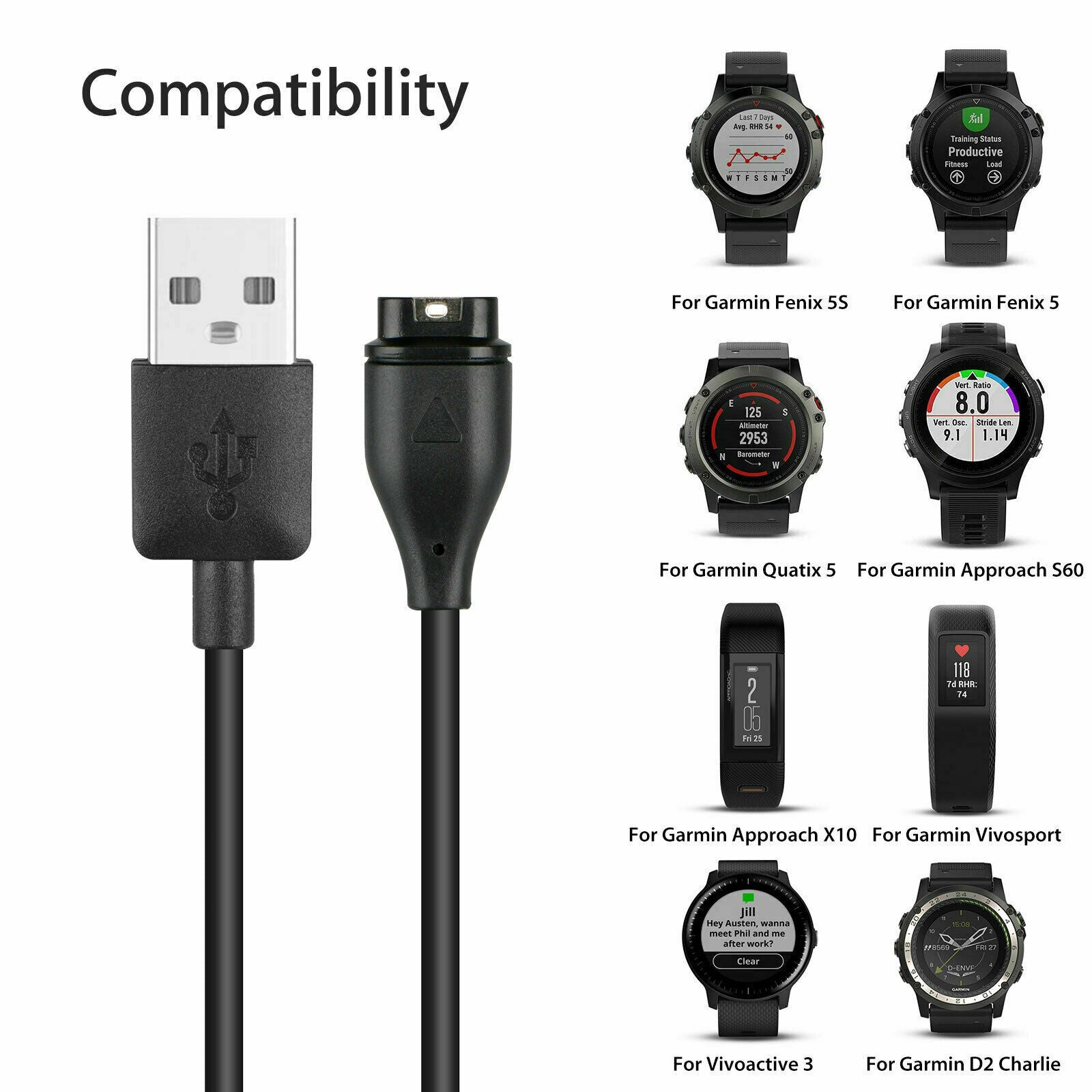 USB Charger Charging Cable for Garmin Fenix 5/5S/5X Vivoactive 3 Vivosport Watch