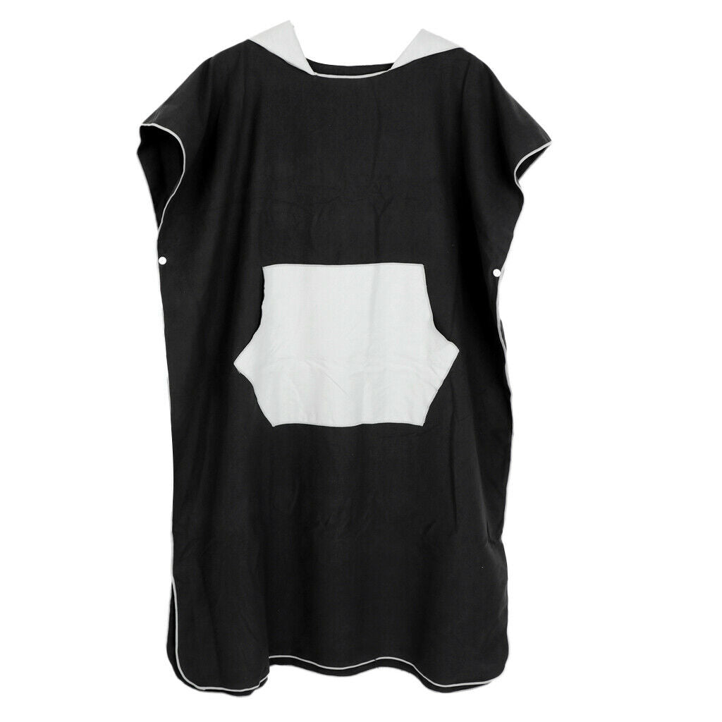Black Wetsuit Changing Robe Hood Poncho & Pocket for Surf Swim