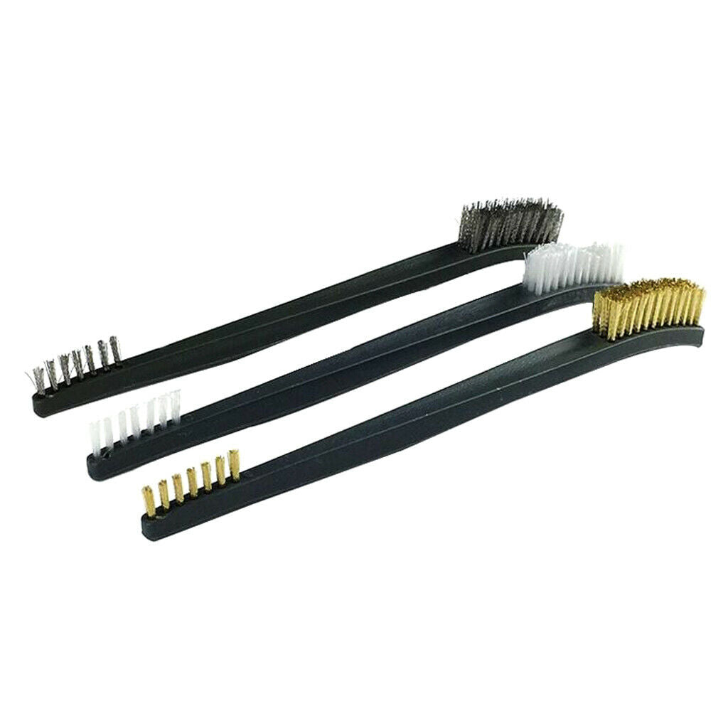 3x Cleaning Tool Set Kit With Brass Brush Double Ended Wire Brush Tool Set