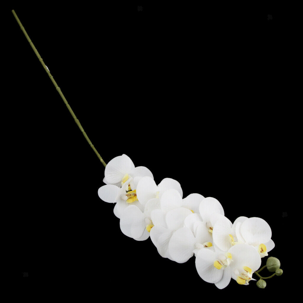 2Pcs Artificial 12 Head Orchid Phalaenopsis Flower Home Garden Decoration White