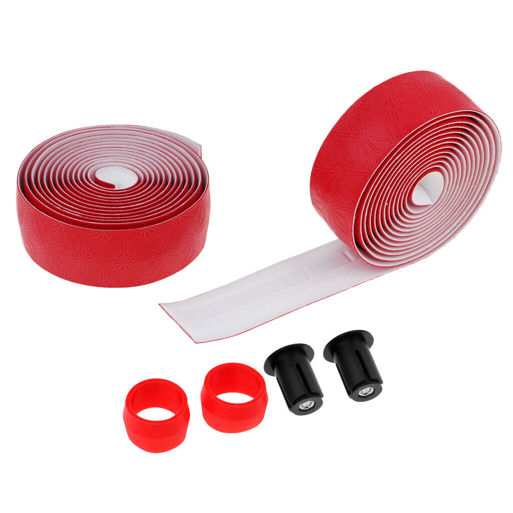 2Pcs Bike Bicycle Handlebar Tape Cycling Handle Wraps with Bar Plugs Red