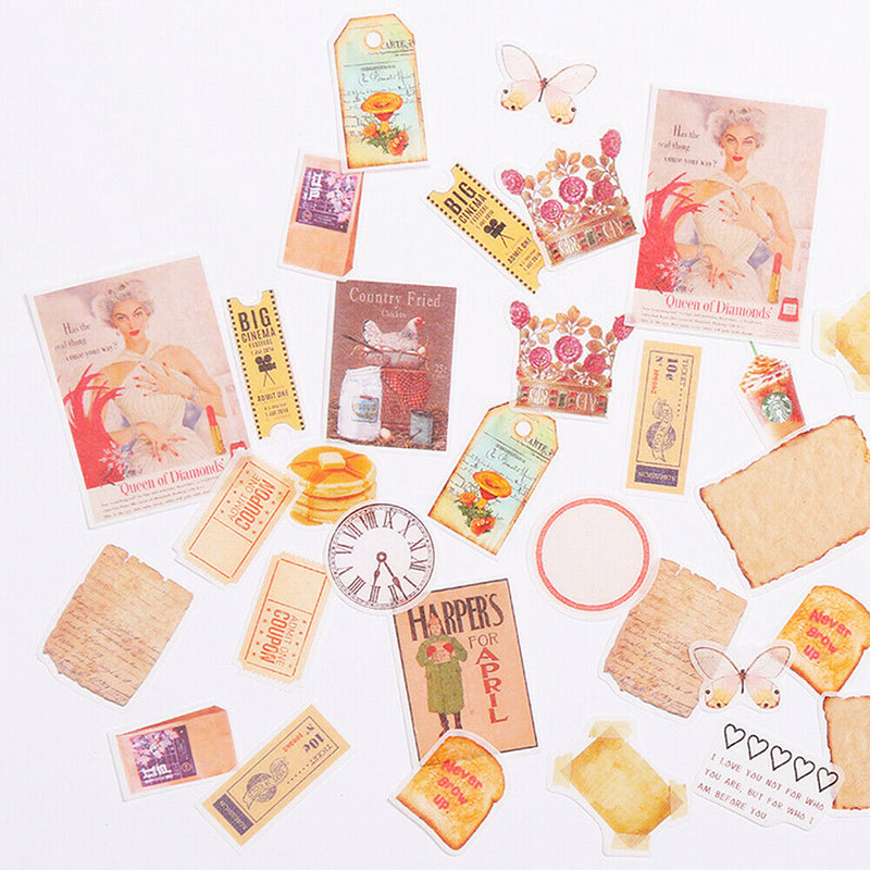 40x Retro Transparent Stickers Adhesive Paper Scrapbooking Album Diary Decor DIY