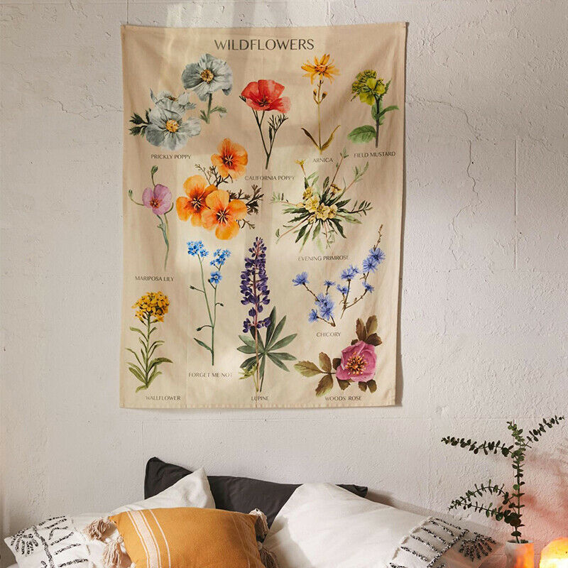 Botanical Wildflower Tapestry Wall Hanging Flower Chart Bohemian INS Home.l8