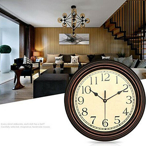12-Inch Round Classic Clock Retro Non Ticking Quartz Decorative Wall Clock R4TT2