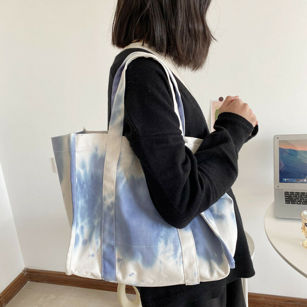 Ladies Large Capacity Canvas Tie Dye Underarm Bags Fashion Tote Handbags @