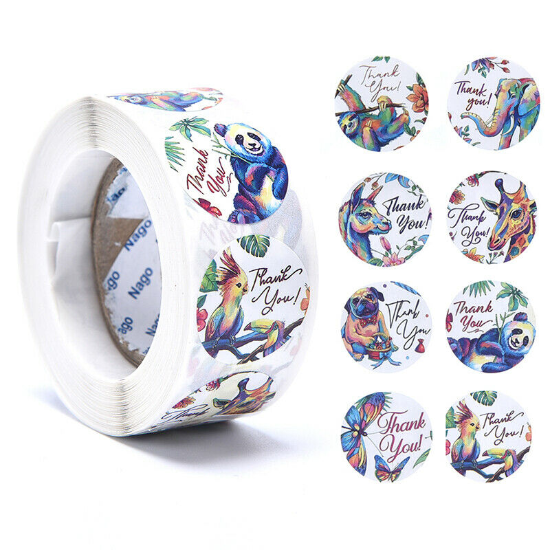 500PCS Round Animals And Plants Thank You Stickers Scrapbook Packaging La.l8