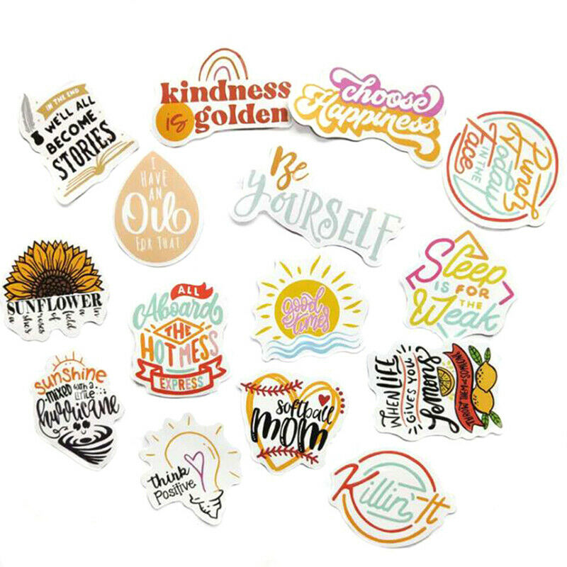 50x English Letters Ctoon Quotes Stickers Laptop Skatebod Luggage Decals^.l8