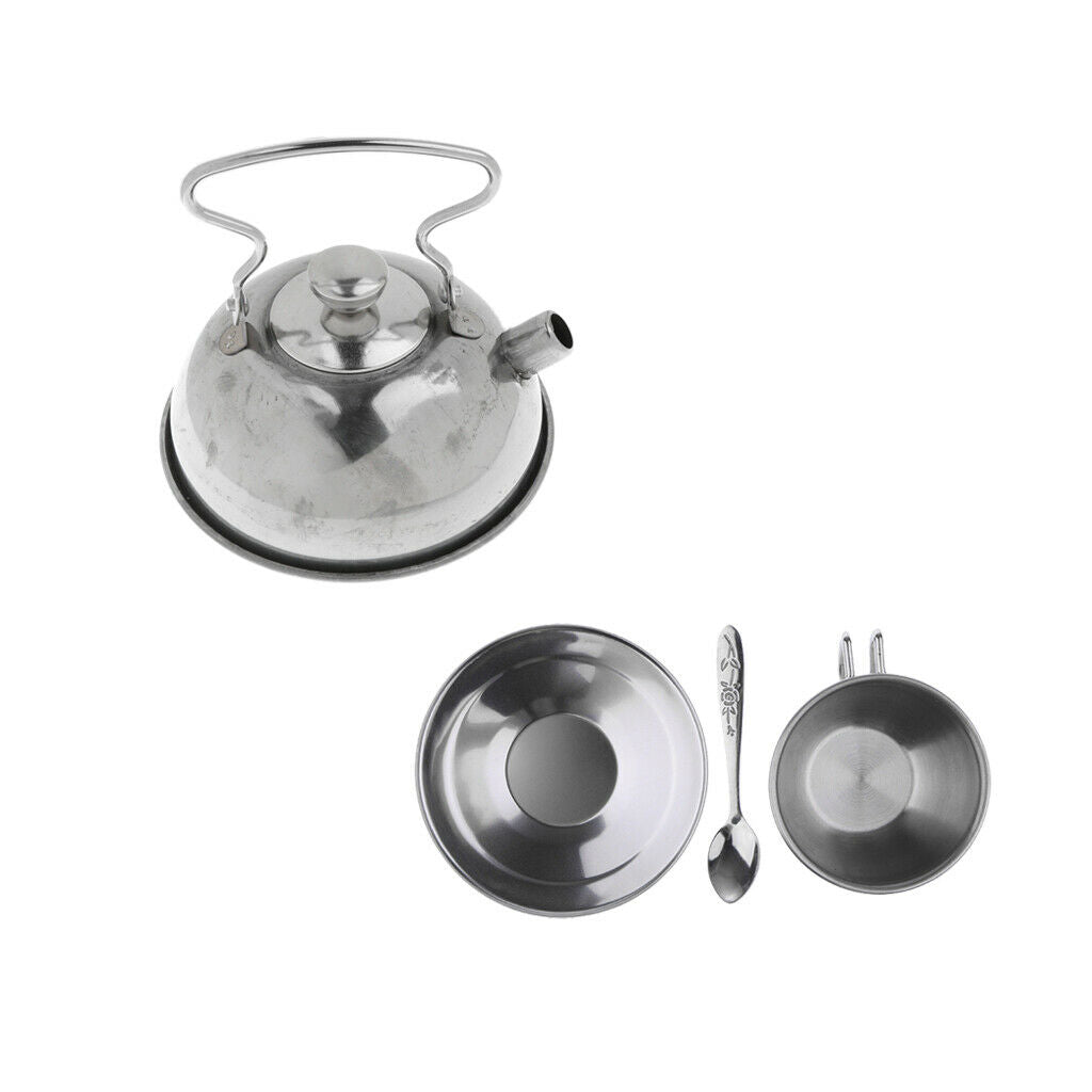 Kids Kitchen Metal Tableware - Stainless Steel Coffee Pot Coffee Cup Set, 4
