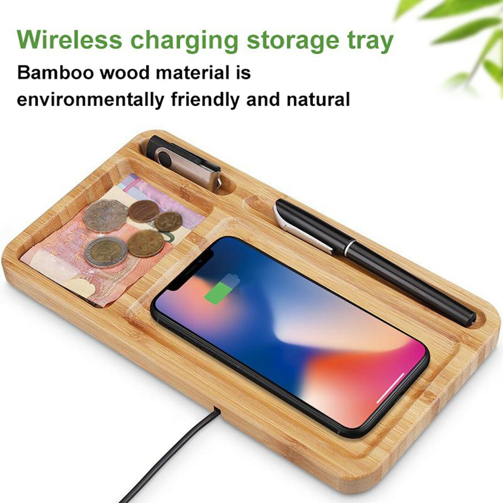 2 in 1 Qi 15W Wireless Charger Fast Charging Pad Desk Organizer Storage Tray