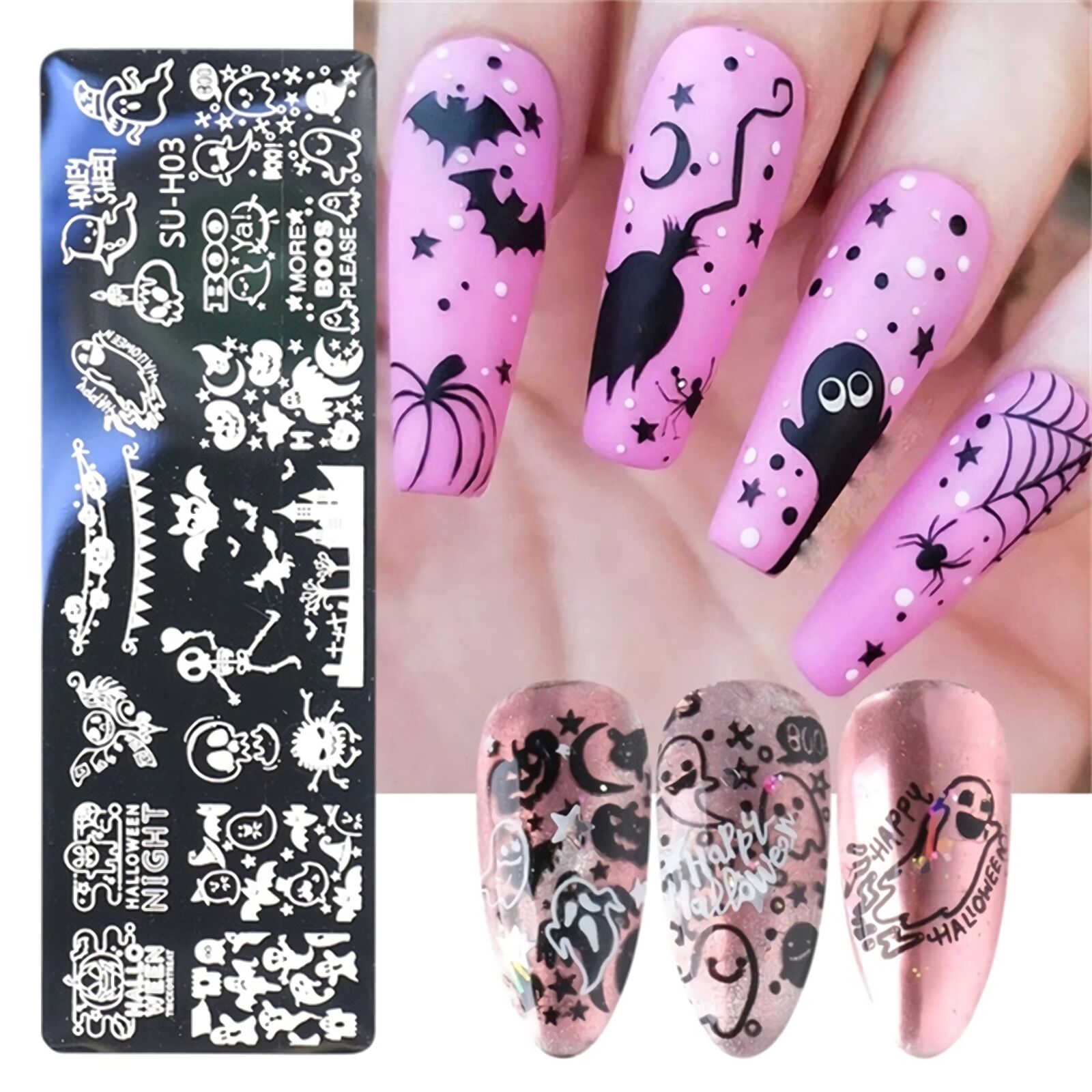 6pcs/Set Nail Art Stamping Plates Halloween Gost Bat designs DIY Template Tool
