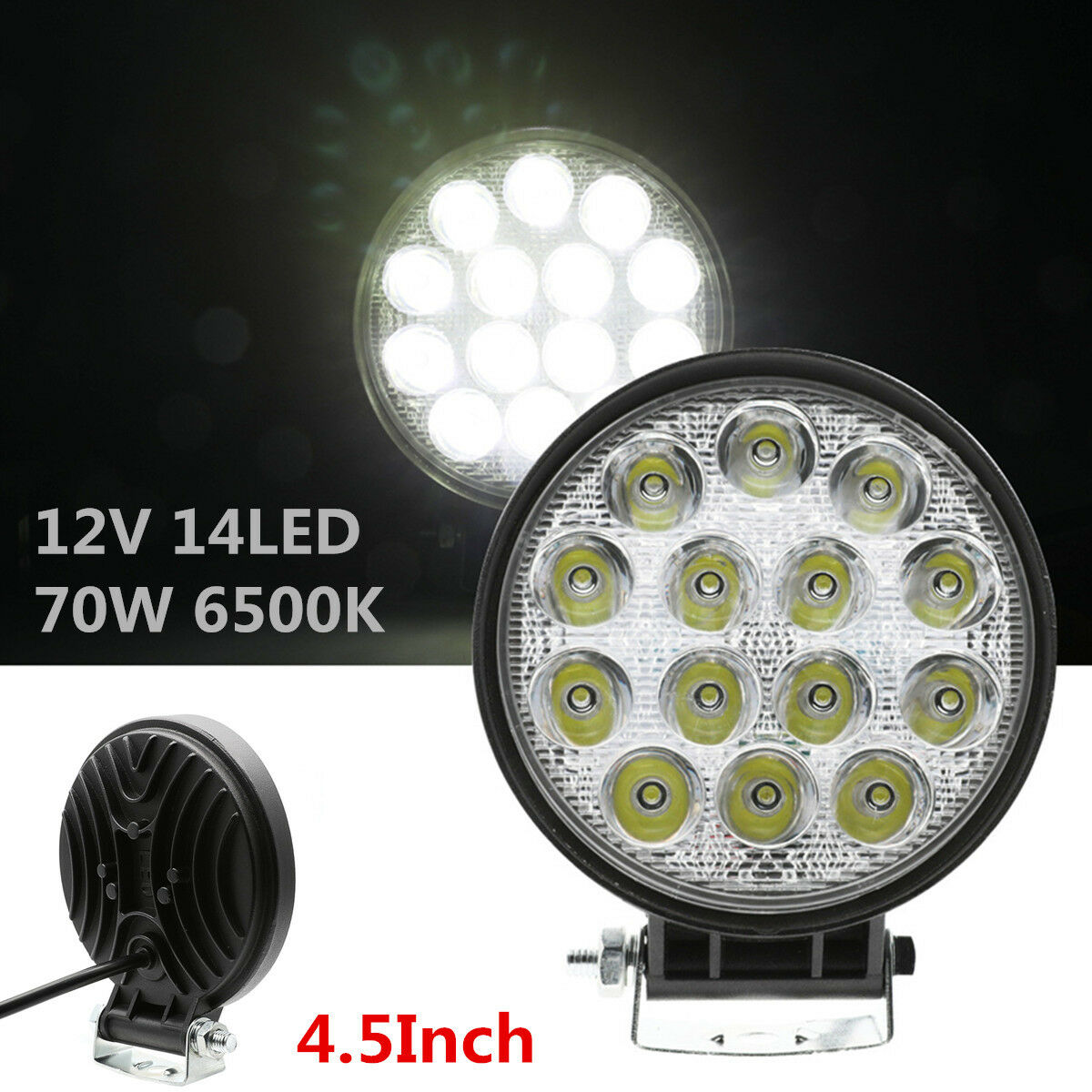 4.5" Round 70W LED Work Light Fog Driving Lamp Offroad SUV Spotlight ATV Truck
