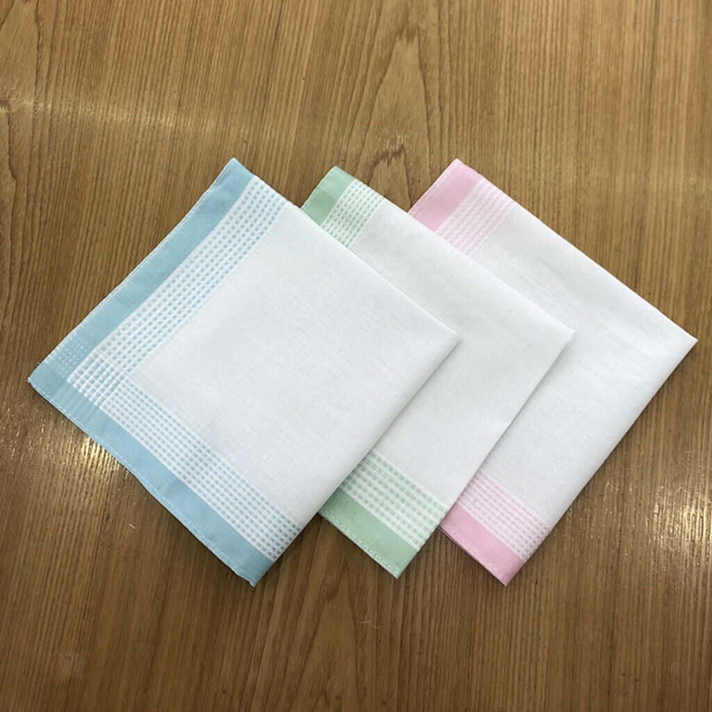 12Pcs Classic Pure Cotton Handkerchiefs Men Women Wedding Hankie Towel Lot