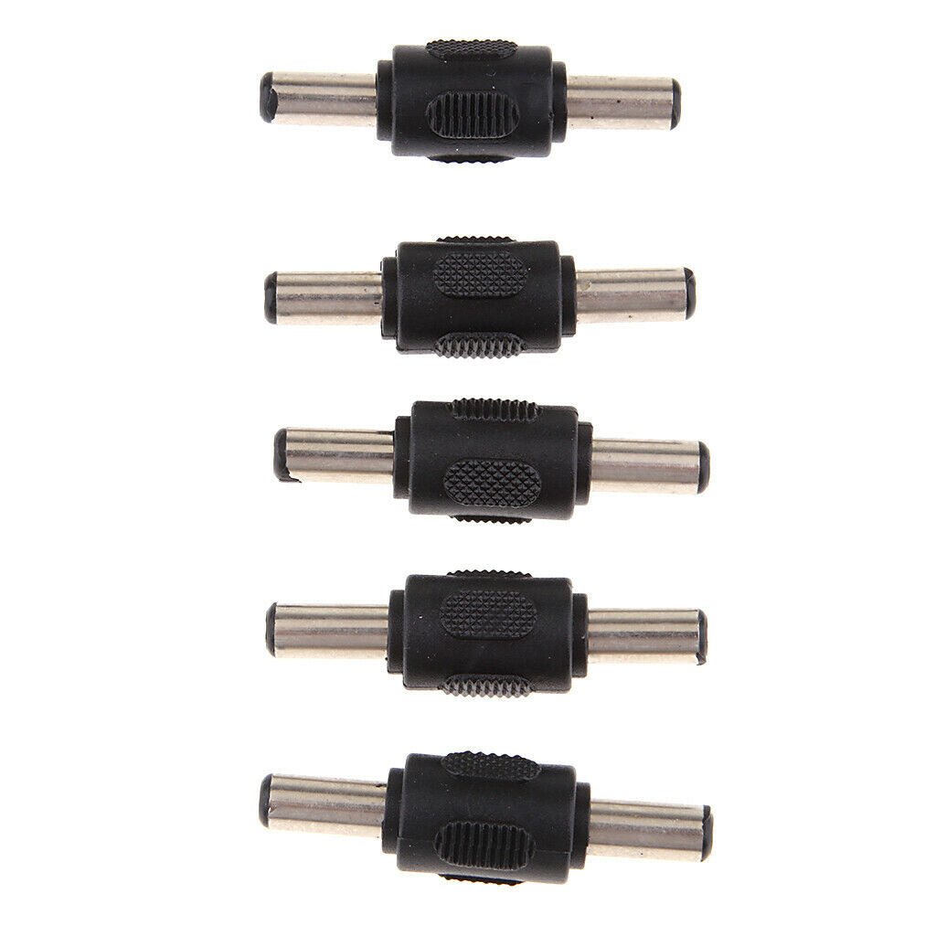 5 Pieces 5.5x2.1mm Male to Male DC Plug Power Power Supply Adapter Black