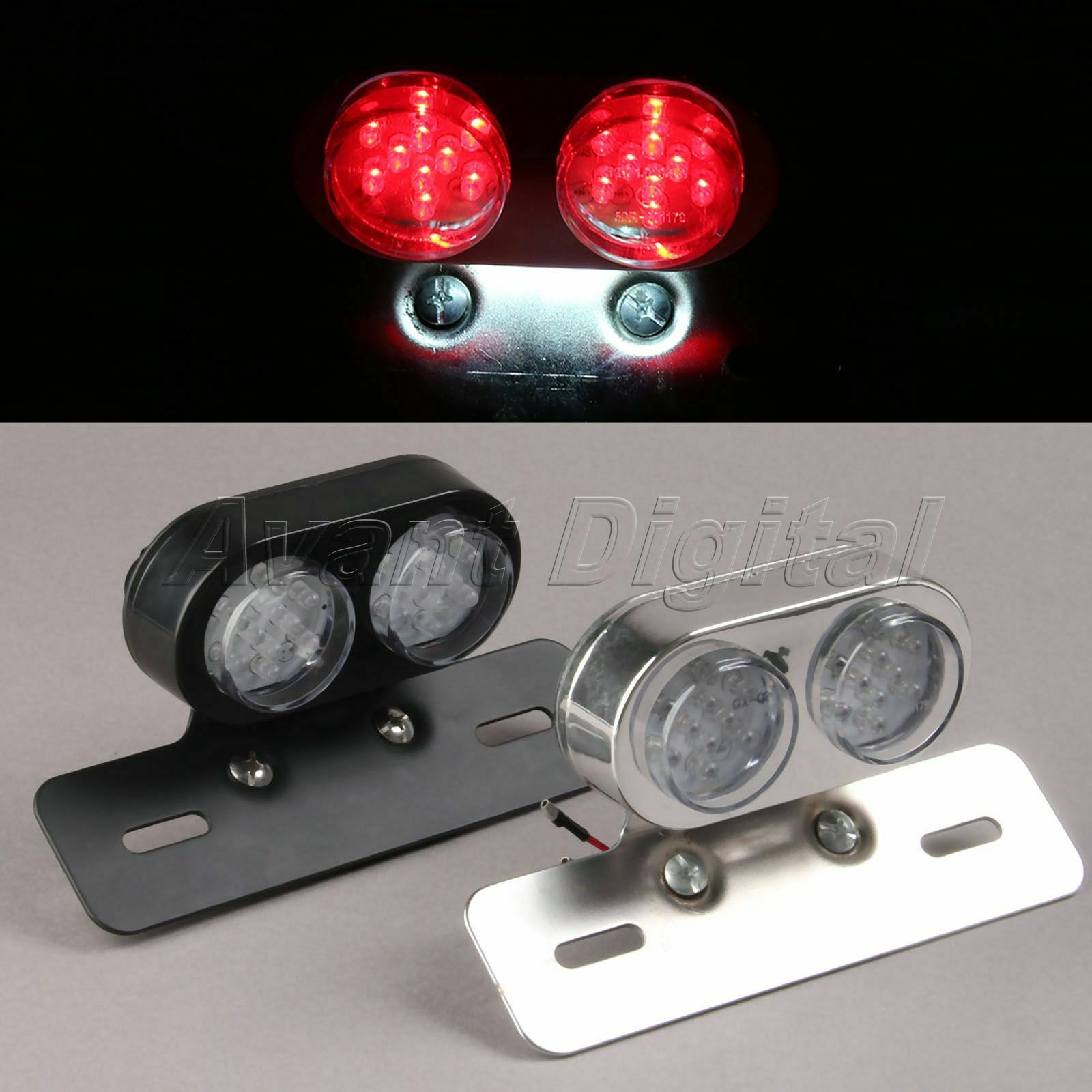 Motorcycle LED Twin Dual License Plate Tail Brake Turn Signal Integrated Light