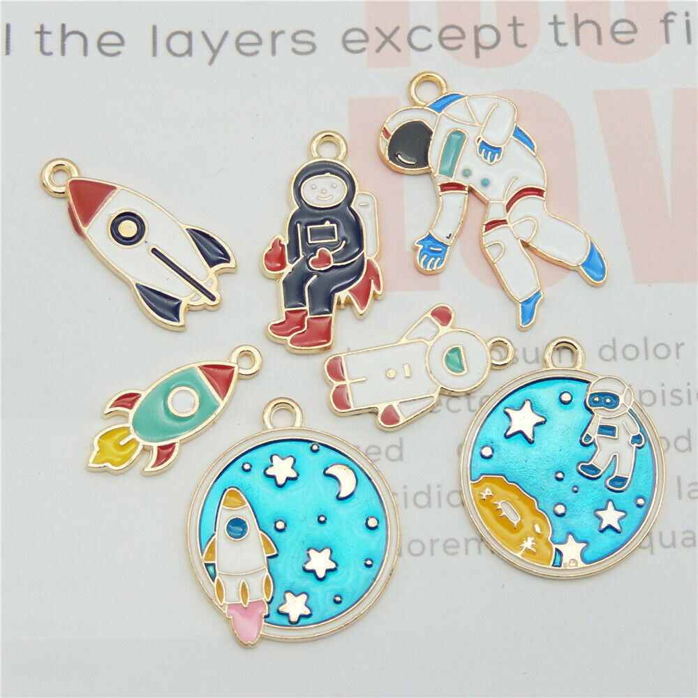14 Mix Enamel Astronaut Charm Aerospace Series For Pendant Jewelry Crafts 2-3cm