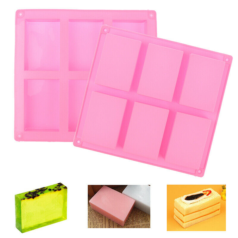 6 Cavity Square Rectangle Soap Mold Silicone Craft DIY Handmade Candy Cak.l8