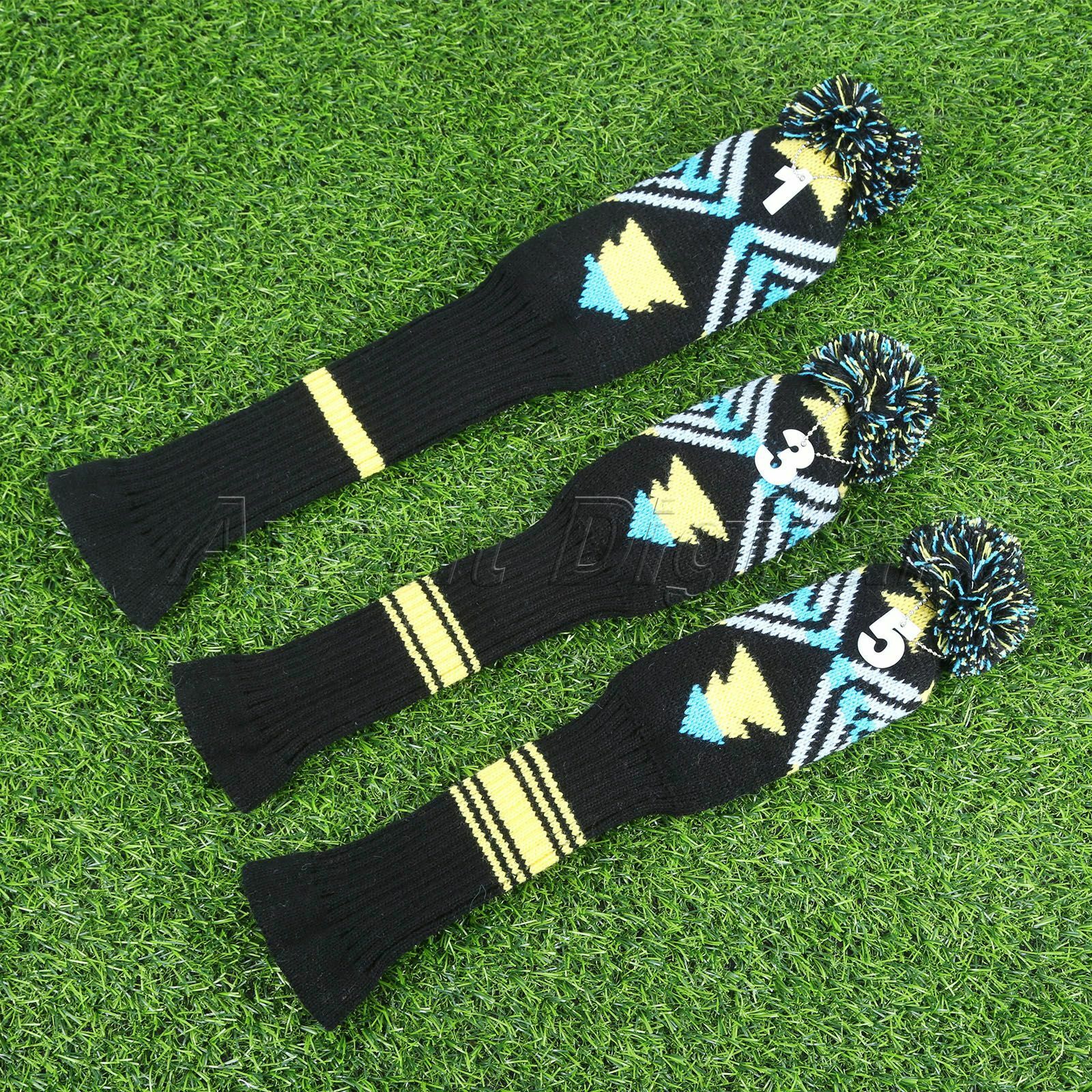 3 Pieces/Set Golf Iron Headcovers Putter Mallet Knitted Pom Pom Socks Protector