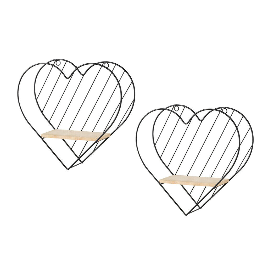 2x Wall Floating Shelf Picture Organizer Geometric Home Bedroom Heart Shaped