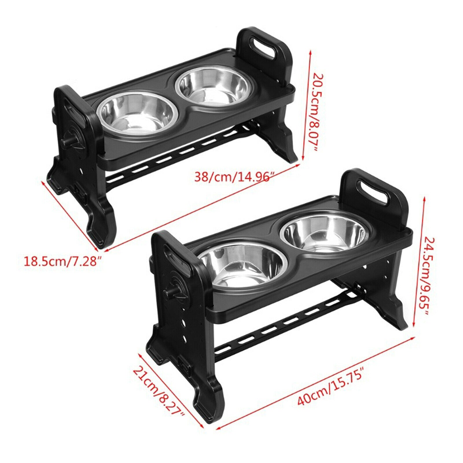 2X Elevated Dog Bowls with Stainless Steel Bowls Detachable Food Water Dish L