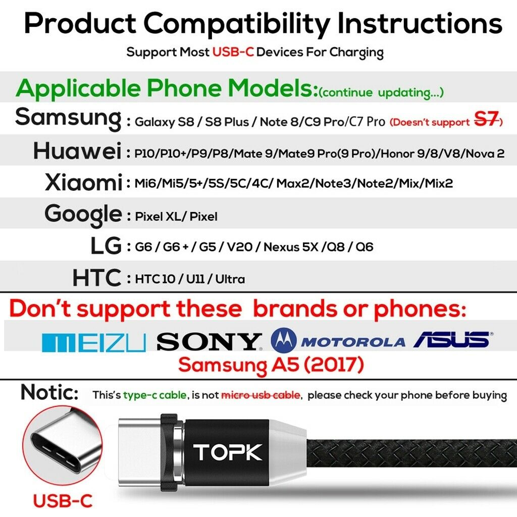200cm/6.56ft LED Glow Magnetic Data Sync / Charging Cable for Type C Smartphone