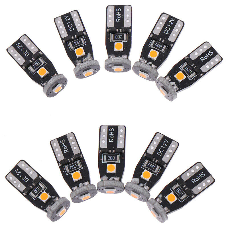 10x T10 Wedge 12V Super Bright CANBUS 194 168 2825 Amber Yellow LED LightBulb Kt
