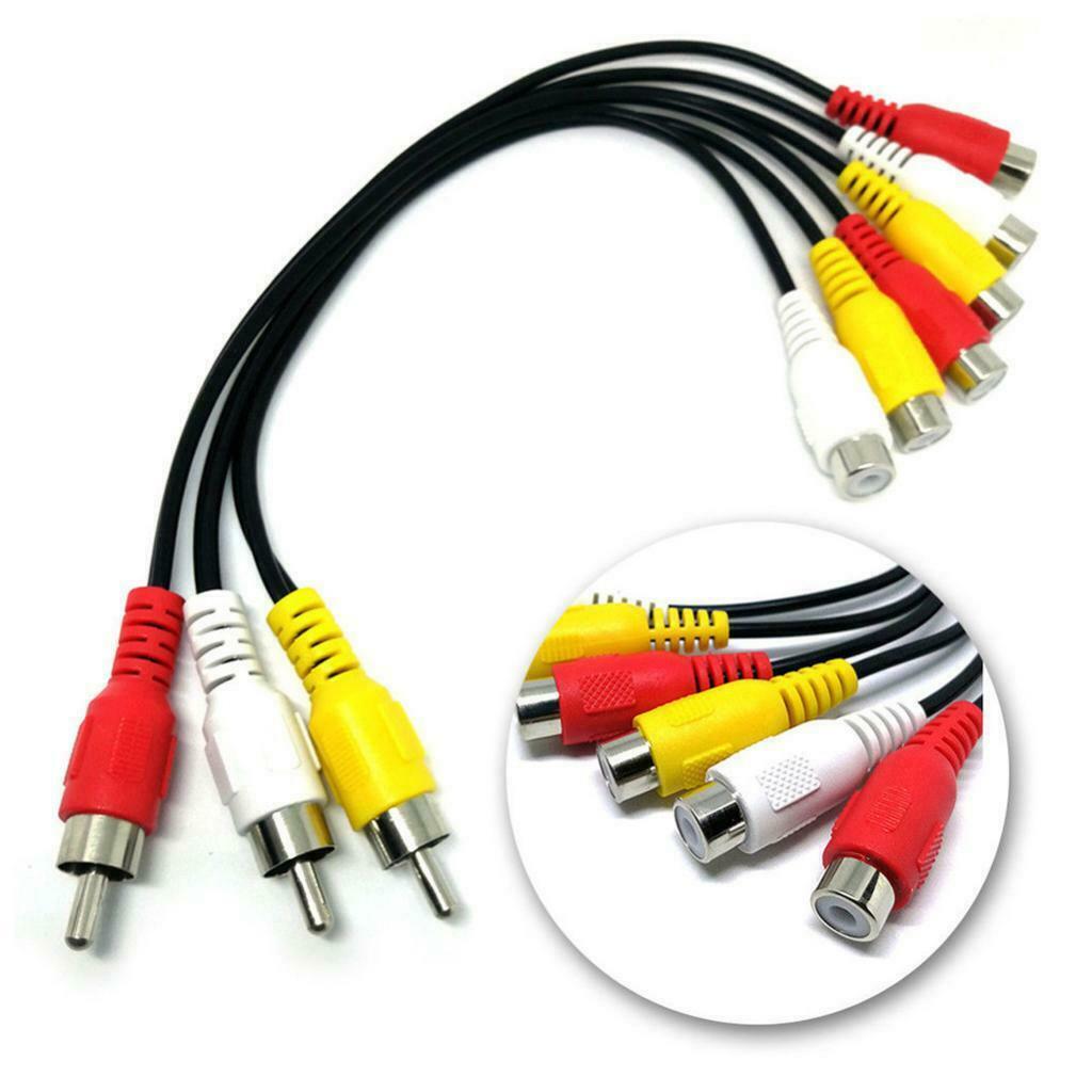 Audio AV Adapter Cable Splitter Converter Male Jack From 3 RCA To 6 Female RCA