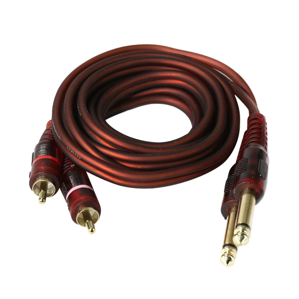 2pcs 1.5m 6.35mm 1/4"   Plug Male to Dual Phono 2 RCA Plugs Audio Cable