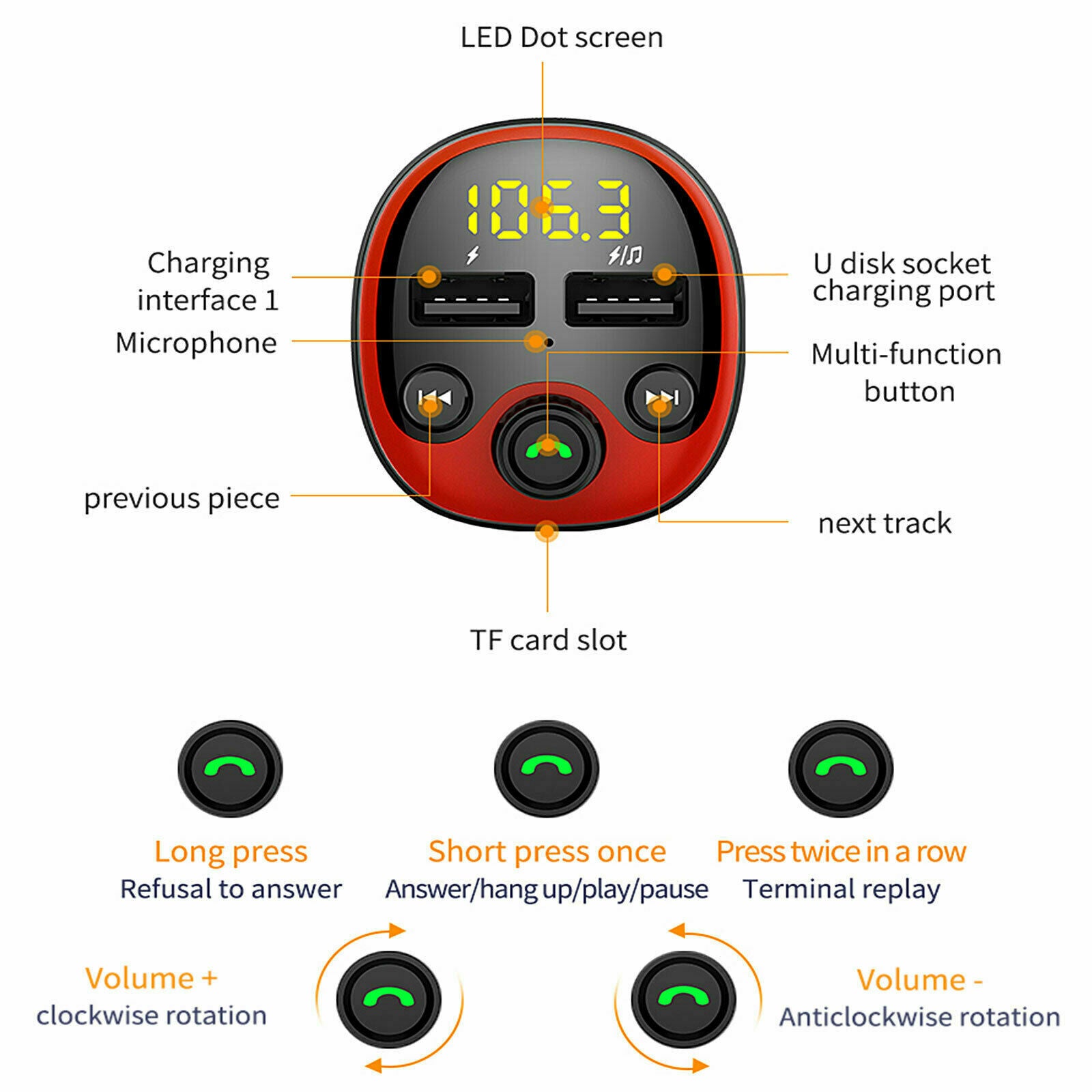 Bluetooth Wireless  5.0 Car FM Transmitter Adapter 2 USB Charger AUX Hands-Free