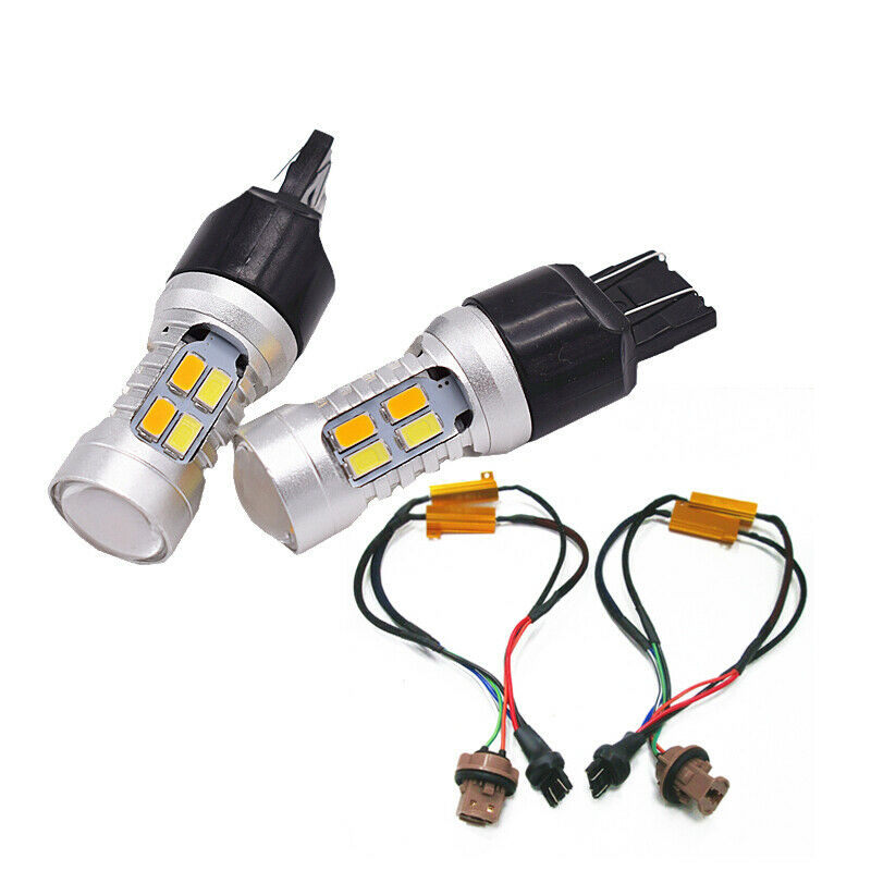 2PCS 7443 20SMD LED Chip White/Amber Brake Turn Signal Side Marker Lights Bulbs
