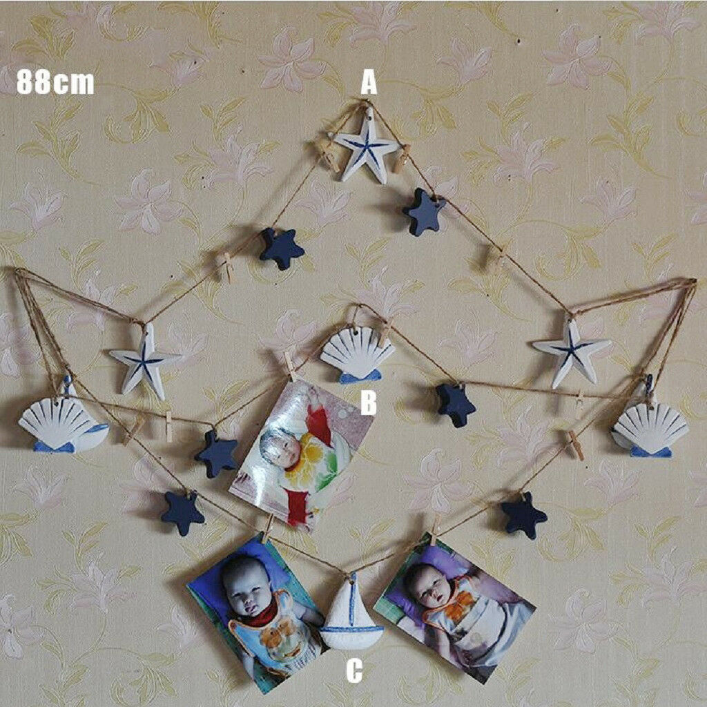 Wood Picture Photo Peg Clip Hanging String Window Wall DIY Decor - Shells
