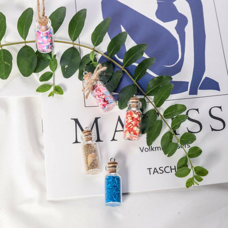 5pcs Mini Glass Bottle Vial Tube Potion Perfume Cork Jars Wish Pendant CharmFCA