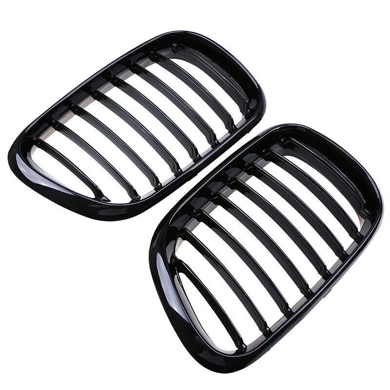 Pair Fit BMW X5 E53 2000 2001 2002 2003 Front Bumper Kidney Grilles Gloss Black