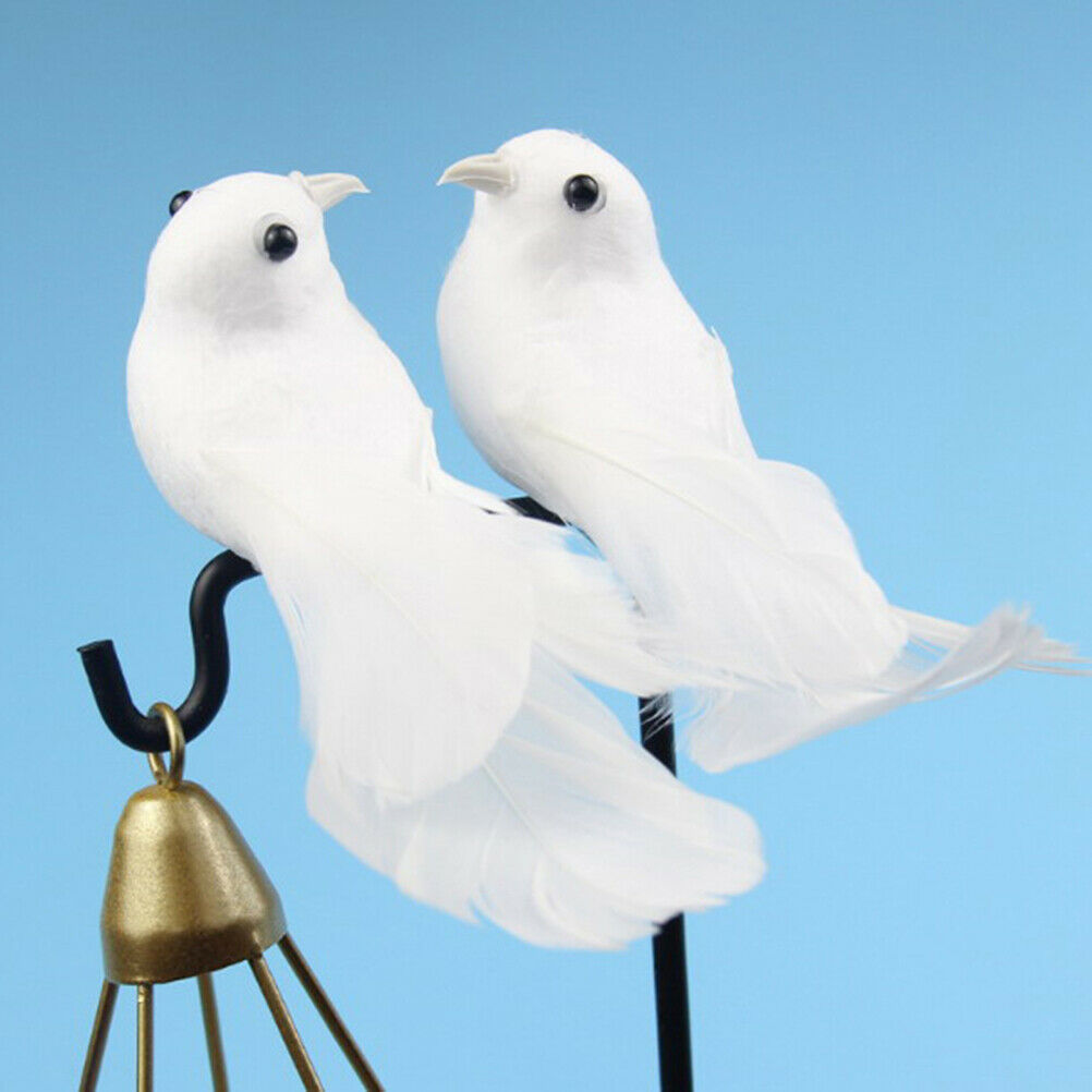2Pcs Birds Simulation Artificial Feather Doves Feather Park Mall Ornament.l8