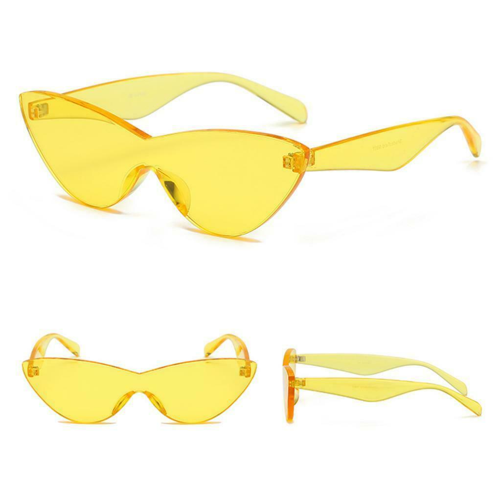 Women Retro Transparent Cat Eye Sunglasses Rimless Eyewear Candy Colored Yellow