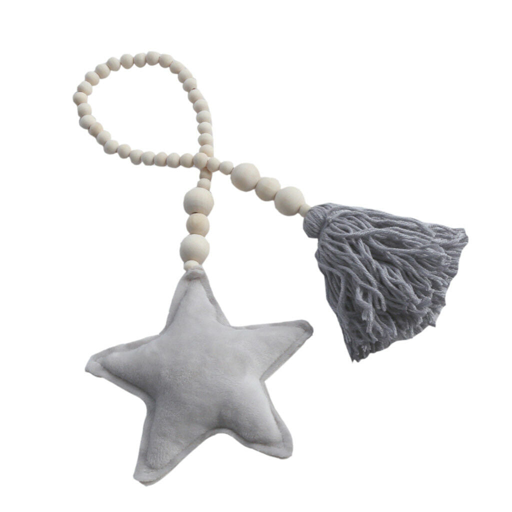 Wooden Tassel Grey Star Pendant Curtain Net Tieback Wall Hanging Ornament