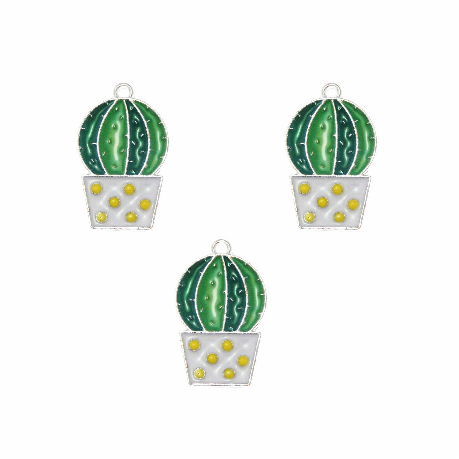 Lot of 10 Green Enamel Plated Zinc Alloy Prickly Pear Charm Pendant 24x15 MM