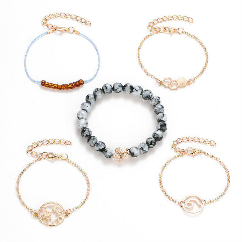 5Pcs/set Bohemian Women Tassels Leaves Circular Chains Bangle Jewel.l8