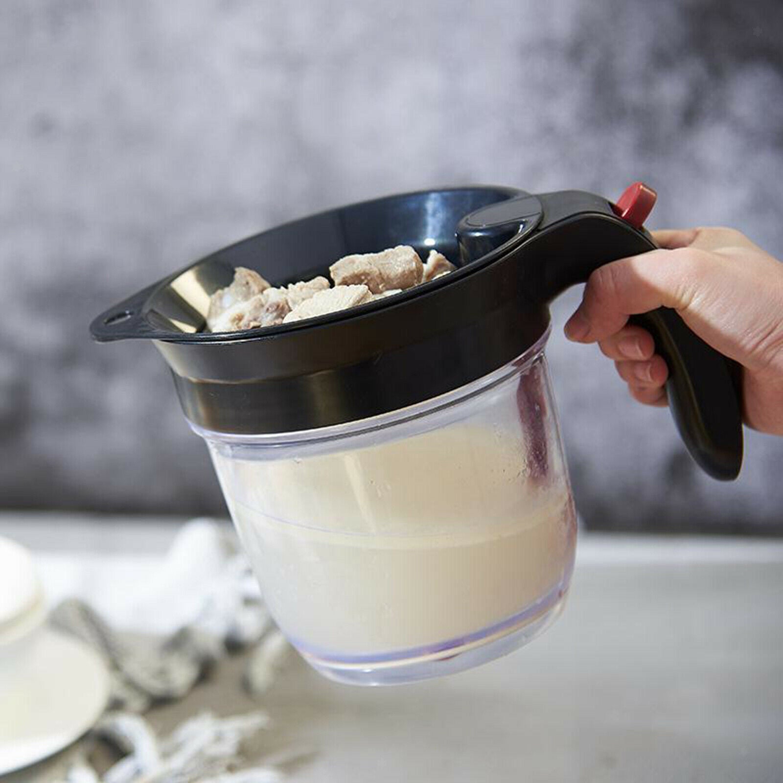 1L Oil Filter Pot Soup Cooking Grease Strainer Separator Kitchen