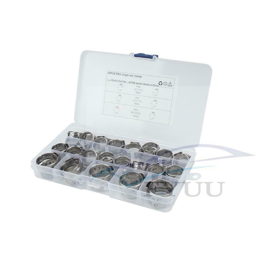 42PCS Single Ear Clamp O Clips Air SILICONE PETROL WATER FUEL HOSE PIPE Steel