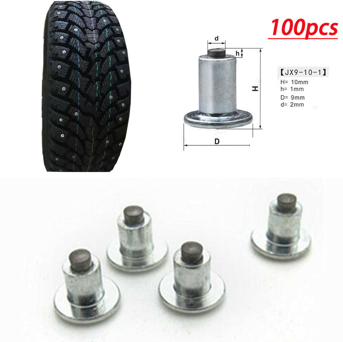 100Pcs 9mm Car Motorcycle Tires Screw  Studs Spikes Wheel Snow Chains For Winter