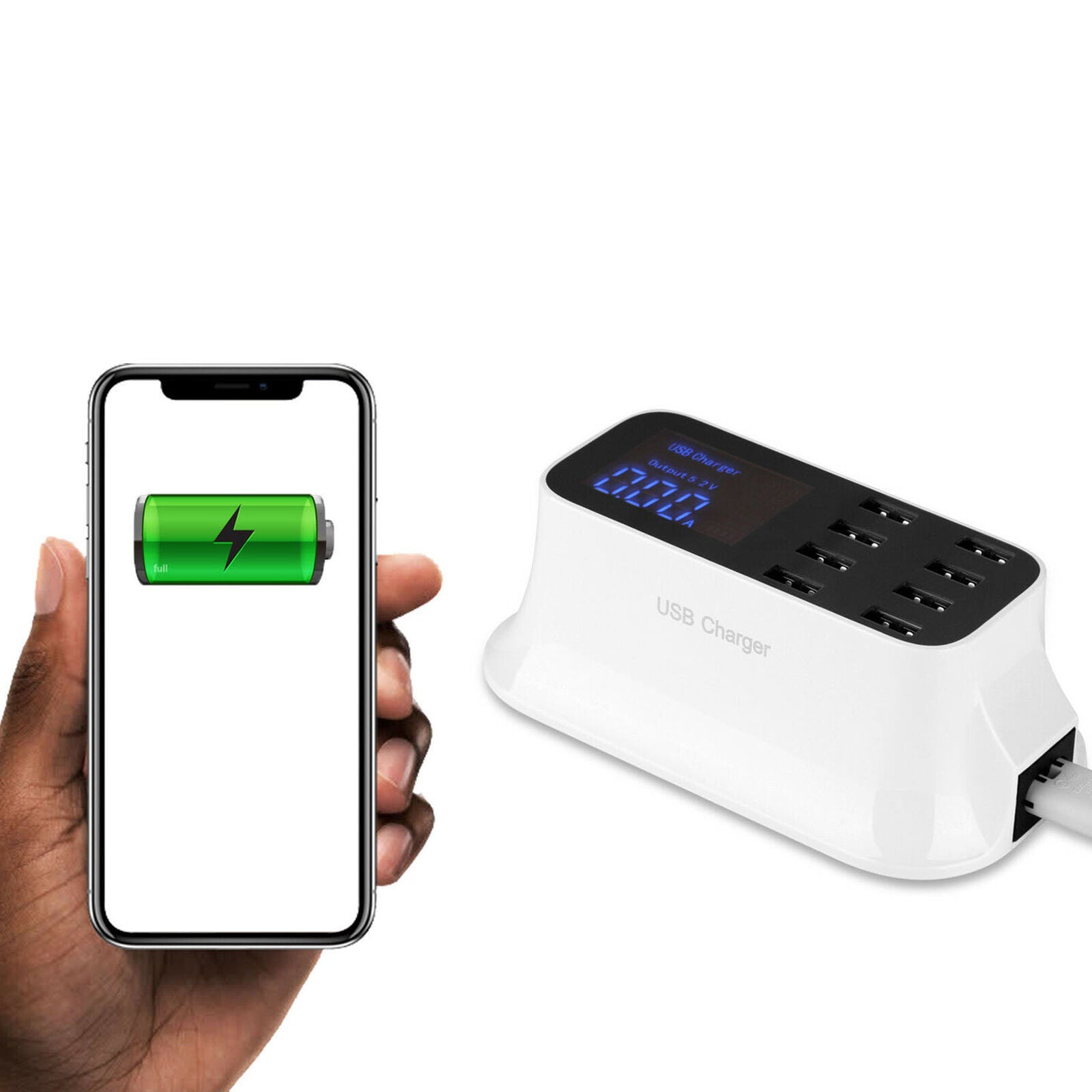 8 Multi-Port USB Adapter Desktop Wall Charger Smart LCD Display Charging Station
