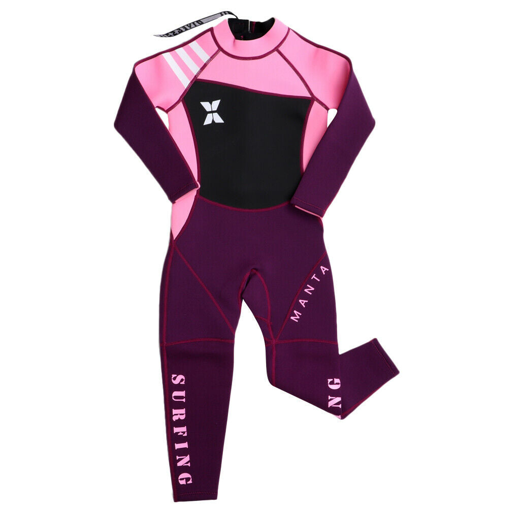 Neoprene Wetsuit Long Sleeve Full Body Swimsuit for Kids Black+ pink S