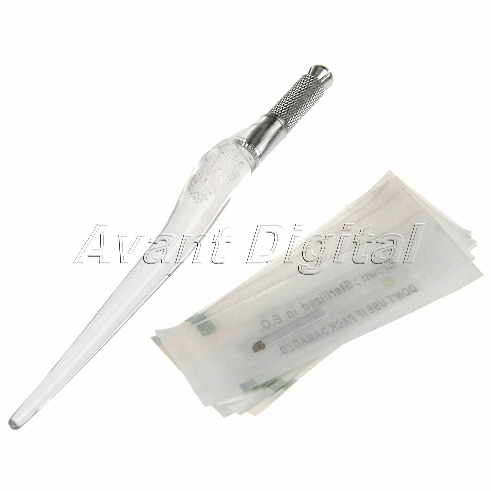 12 Pin needles+ Manual Tattoo Pen PCD Makeup Machine Eyebrow Micro blade Pen