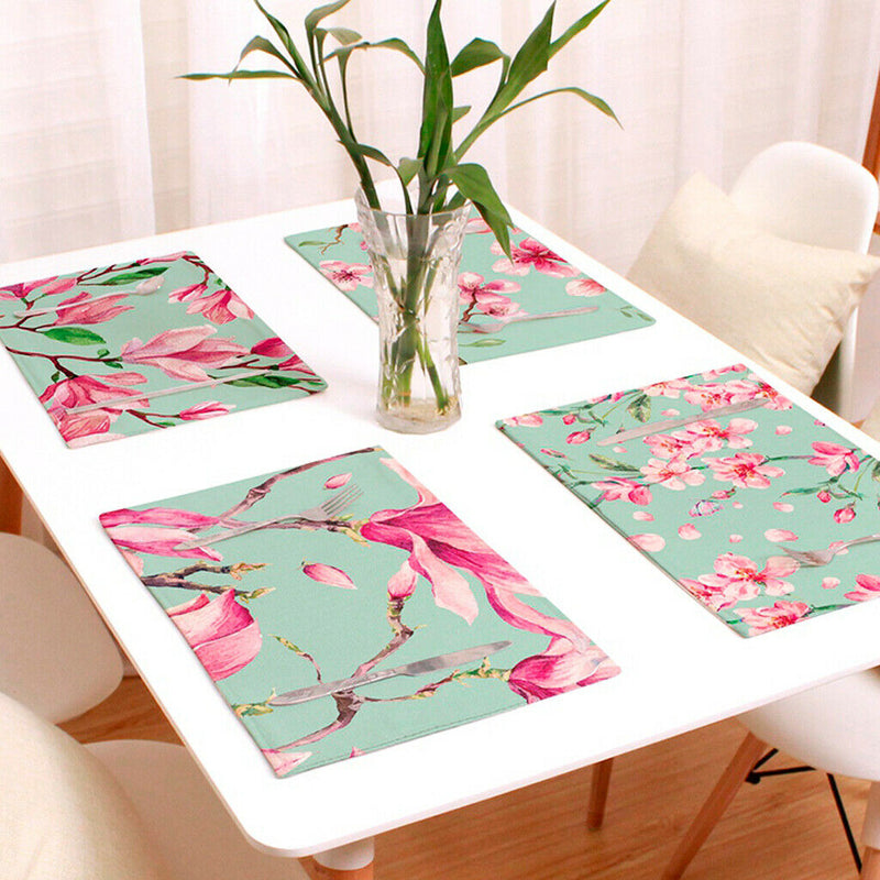 Chinese Style Linen Floral Heat Insulation Placemats Dining Table Mat 1